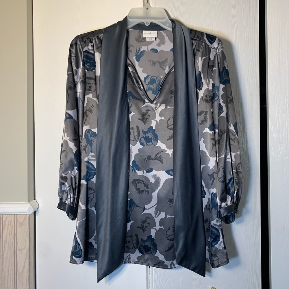 Grey and blue floral blouse